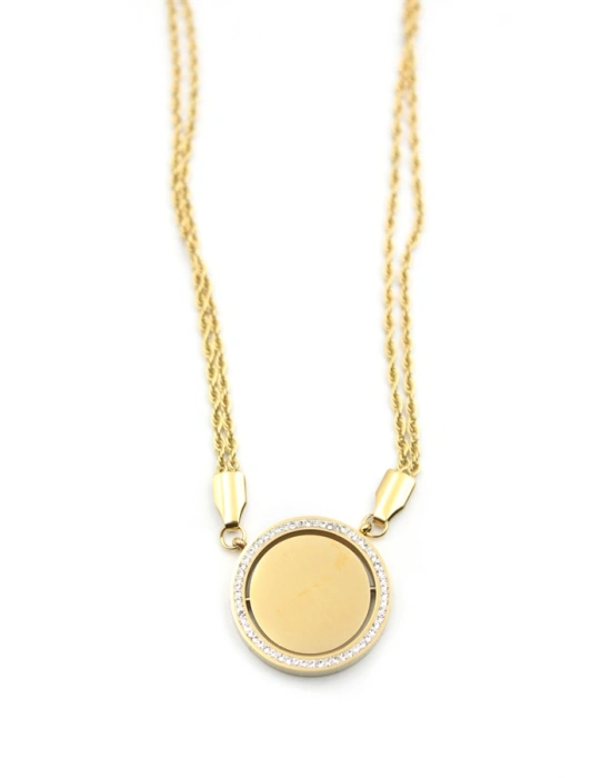 Taşlı Plaka Kolye - Altın