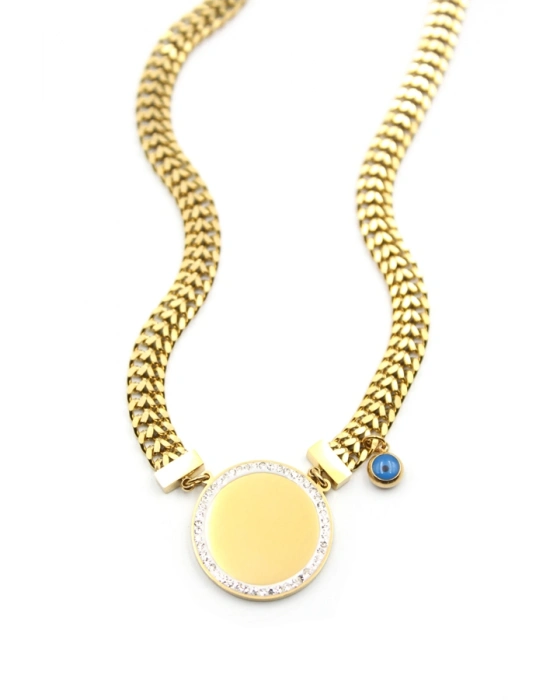 Taşlı Plaka Kolye - Altın