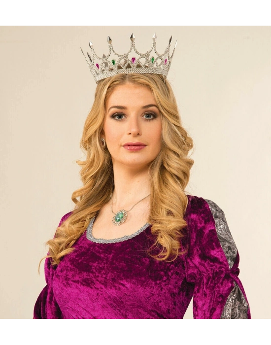 Taşlı Rönesans Kostümlü Kraliyet Ortaçağ Gümüş Kraliçe Prenses Tacı
