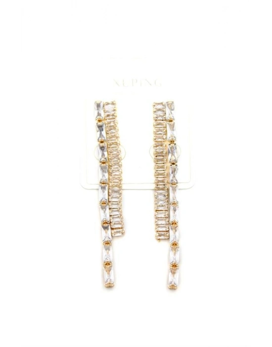 Taşlı Sallantılı Küpe - Altın