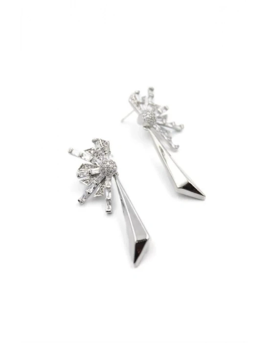 Taşlı Sallantılı Küpe - Gümüş