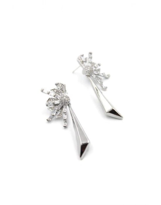 Taşlı Sallantılı Küpe - Gümüş