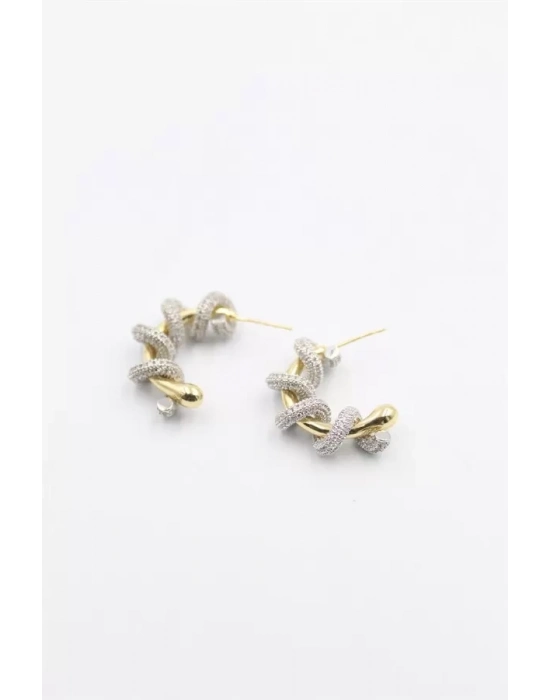 Taşlı Sarmalı Halka Küpe - Altın