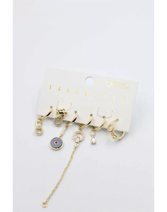 Taşlı Set Küpe - Altın