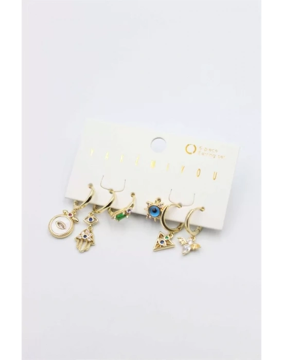 Taşlı Set Küpe - Altın