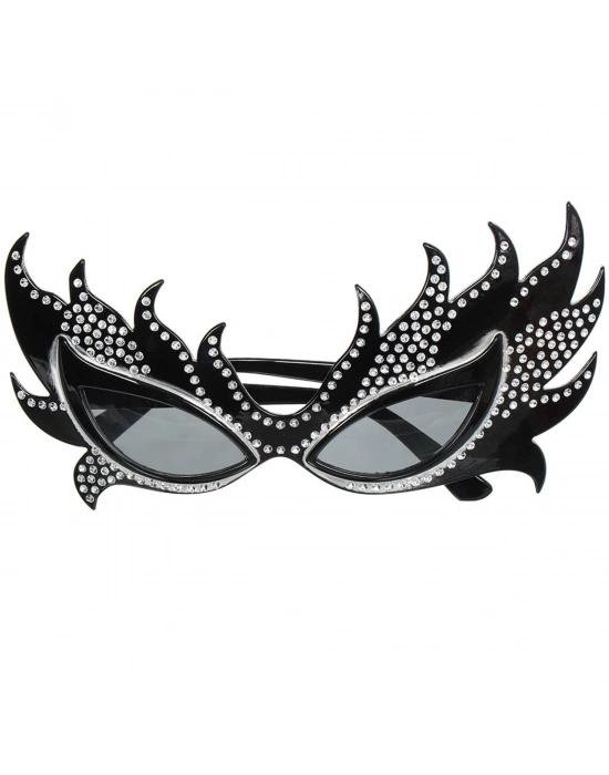 Taşlı Siyah Alev Parti Gözlüğü