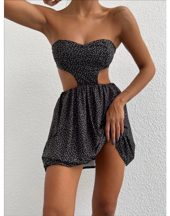 Taşlı straplez elbise