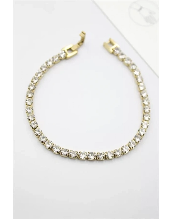 Taşlı Su Yolu Çelik Bileklik - Altın