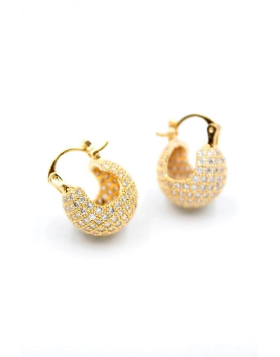 Taşlı Top Küpe - Altın