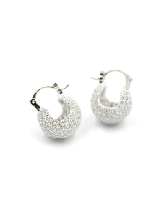 Taşlı Top Küpe - Gümüş