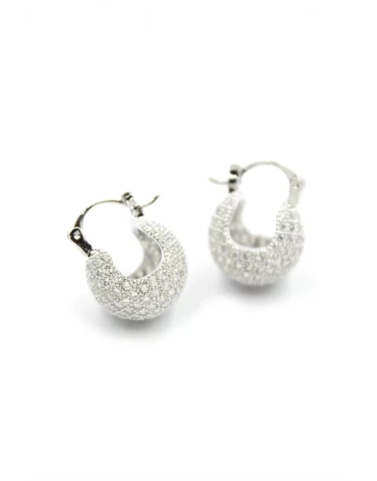 Taşlı Top Küpe - Gümüş