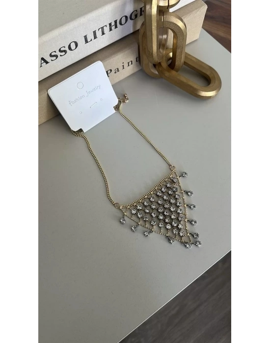 Taşlı Üçgen Kolye - Altın