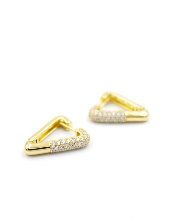 Taşlı Üçgen Küpe - 14K Altın