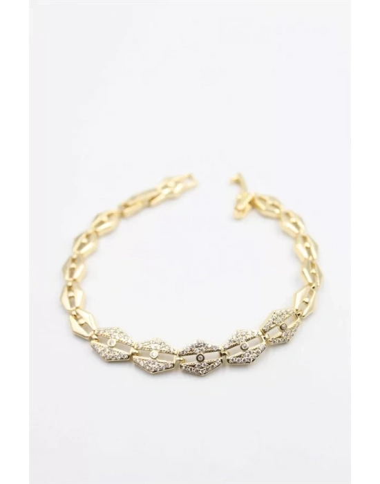 Taşlı Vip Bileklik - Altın