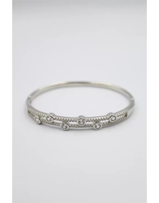 Taşlı Vip Bilezik - Gümüş