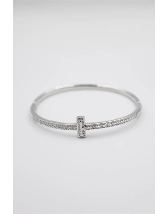 Taşlı Vip Bilezik - Gümüş