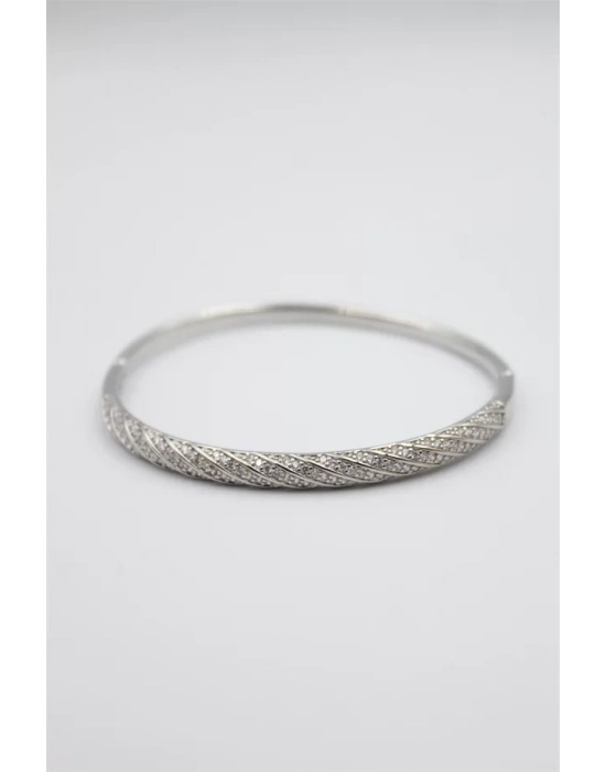 Taşlı Vip Bilezik - Gümüş