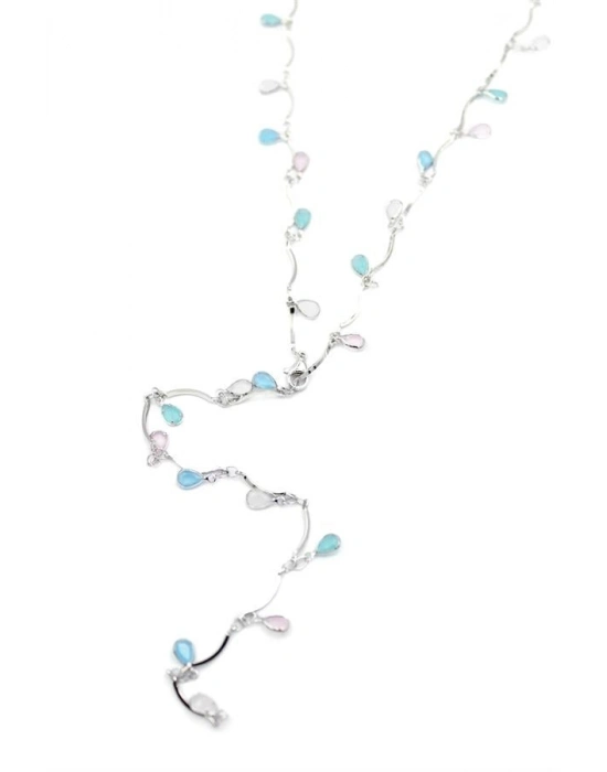 Taşlı Y Kolye - Gümüş