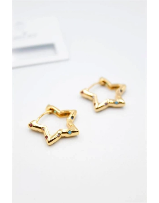 Taşlı Yıldız Küpe - Altın