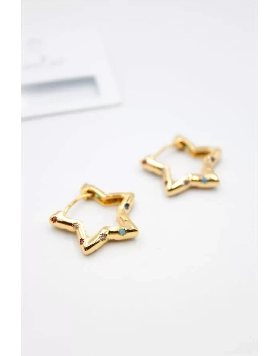 Taşlı Yıldız Küpe - Altın