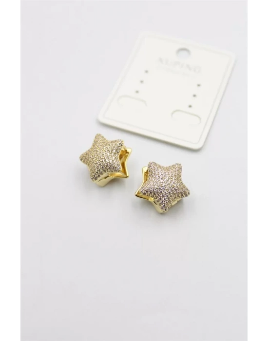 Taşlı Yıldız  Küpe - Altın