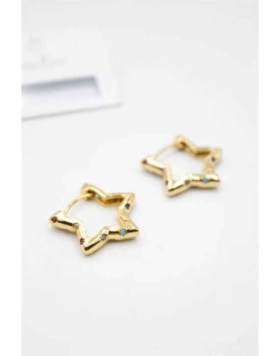 Taşlı Yıldız Küpe - Altın