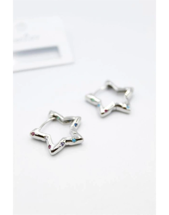 Taşlı Yıldız Küpe - Gümüş