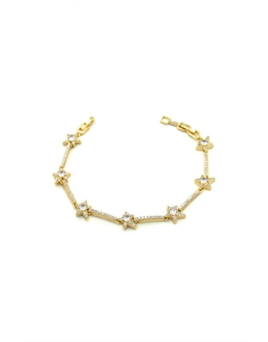 Taşlı Yıldız VİP Bileklik - Altın