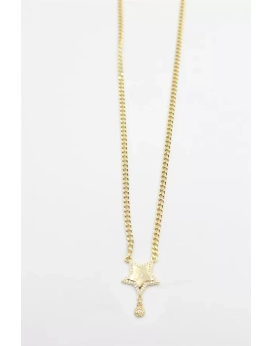 Taşlı Yıldız Vip Kolye - Altın