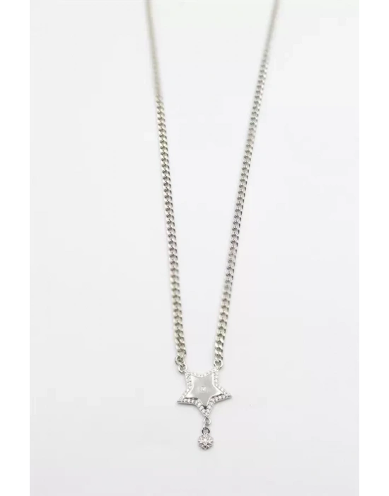 Taşlı Yıldız Vip Kolye - Gümüş