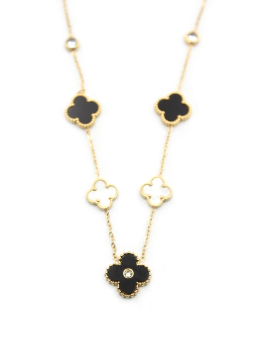 Taşlı Yonca Kolye - Altın