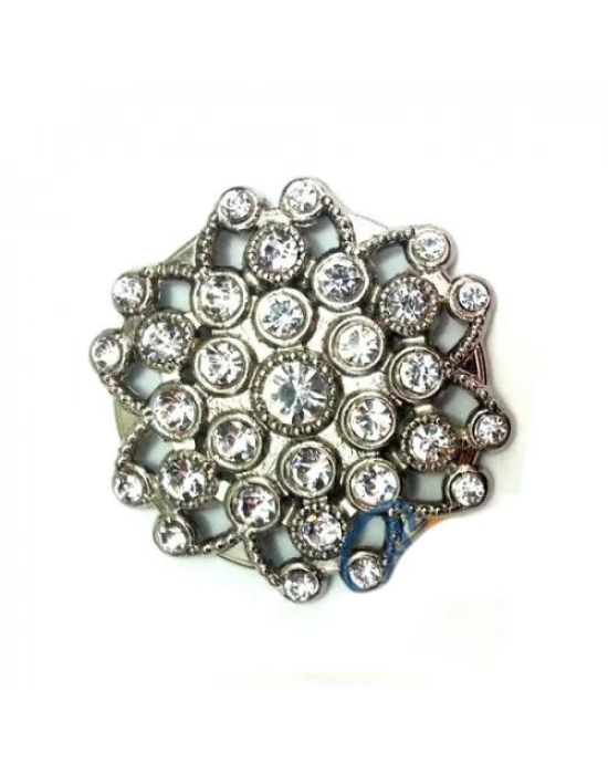 Taşlı Yuvarlak Broş, Sandık Süsü 4,5 Cm - Nikel, 1 Adet