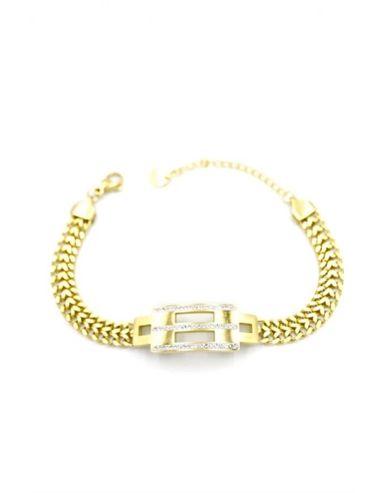 Taşlı Zincir Bileklik - Altın