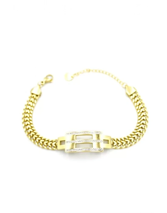Taşlı Zincir Bileklik - Altın
