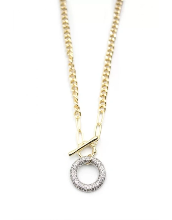 Taşlı Zincir Kolye - Altın