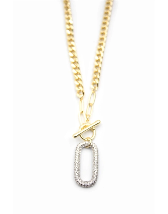 Taşlı Zincir Kolye - Altın