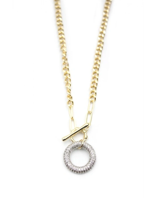 Taşlı Zincir Kolye - Altın