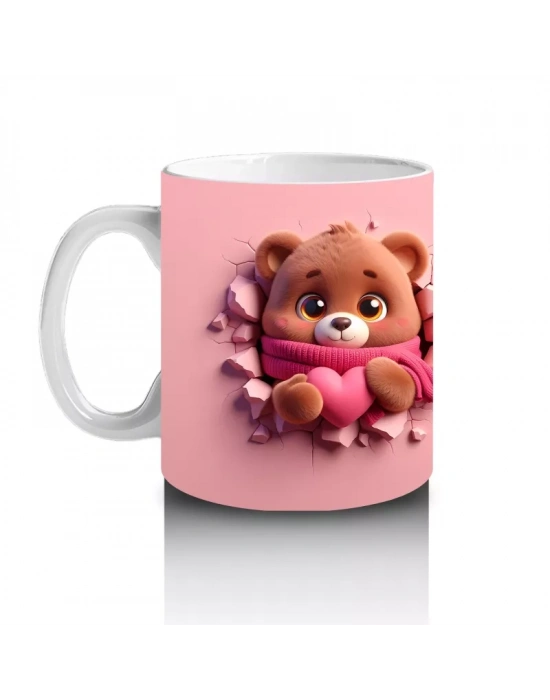 Tatlı Ayıcık Maskot ve Arka Görünümü – Baskılı Kahve Kupası