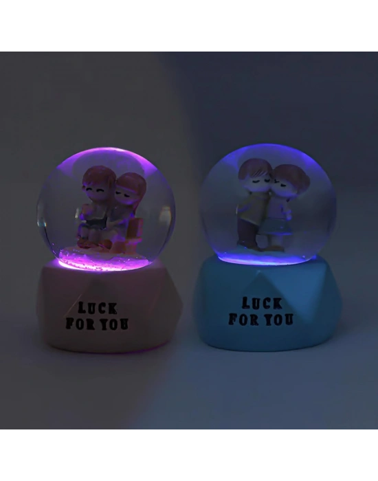 Tatlı Çift Temalı Mini Boy Işıklı Kar Küresi