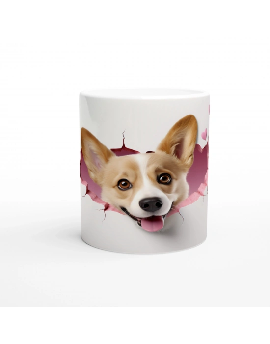 Tatlı Corgi Köpeği Kırık Duvar Efektli Baskılı Kupa Bardak
