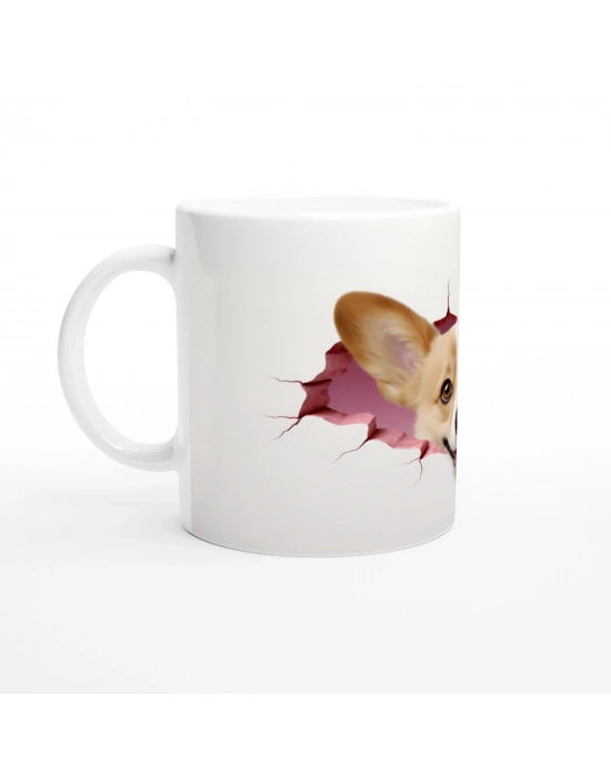 Tatlı Corgi Köpeği Kırık Duvar Efektli Baskılı Kupa Bardak