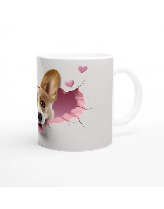 Tatlı Corgi Köpeği Kırık Duvar Efektli Baskılı Kupa Bardak