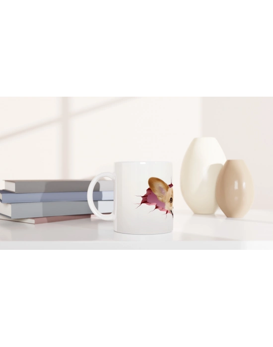 Tatlı Corgi Köpeği Kırık Duvar Efektli Baskılı Kupa Bardak