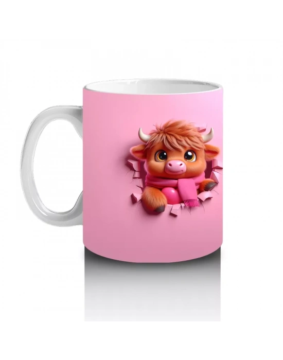 Tatlı Gülümsemeli Kalpli Figür Tutan Sevimli Ayıcık (Çift Açı) - Baskılı kahve kupası