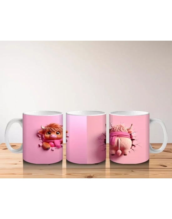 Tatlı Gülümsemeli Kalpli Figür Tutan Sevimli Ayıcık (Çift Açı) - Baskılı kahve kupası