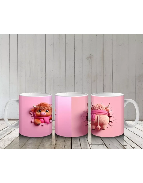 Tatlı Gülümsemeli Kalpli Figür Tutan Sevimli Ayıcık (Çift Açı) - Baskılı kahve kupası