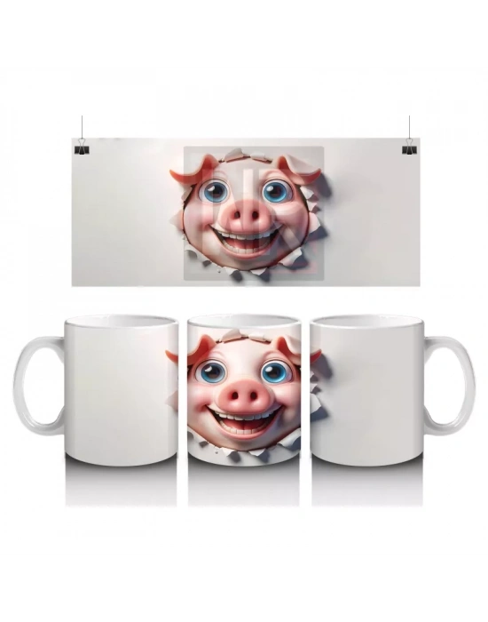 Tatlı Gülümsemesiyle Şapkalı Domuz – Baskılı Kahve Kupası