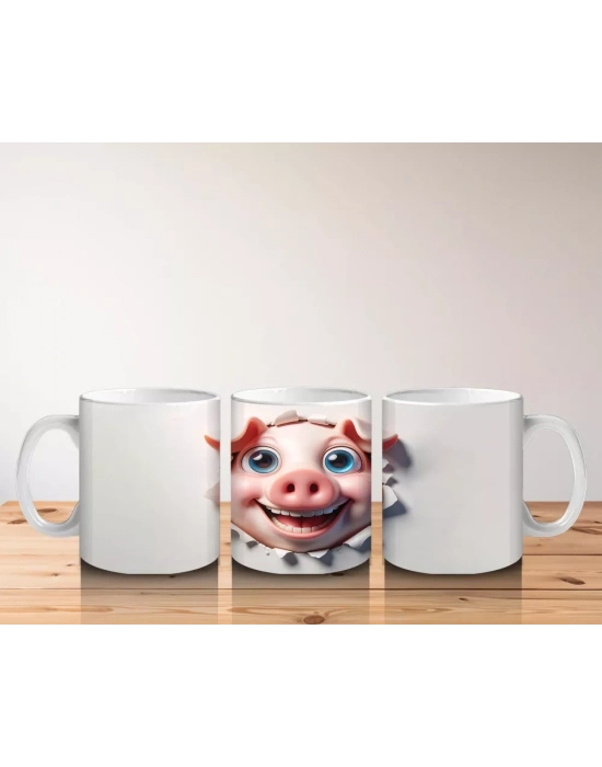 Tatlı Gülümsemesiyle Şapkalı Domuz – Baskılı Kahve Kupası