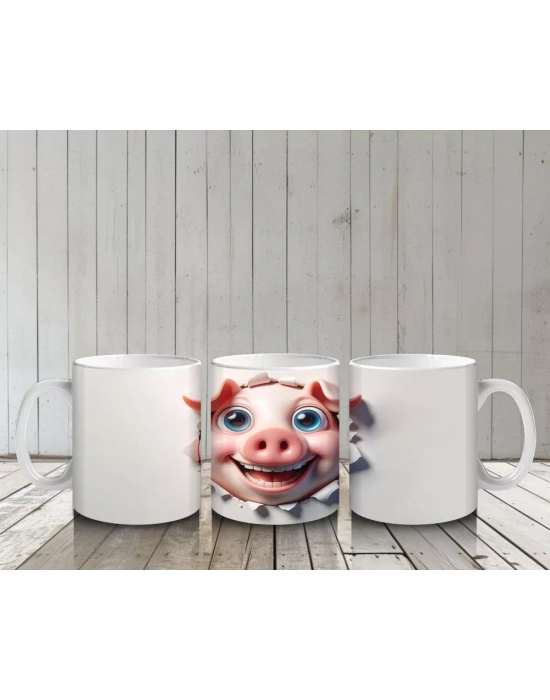 Tatlı Gülümsemesiyle Şapkalı Domuz – Baskılı Kahve Kupası