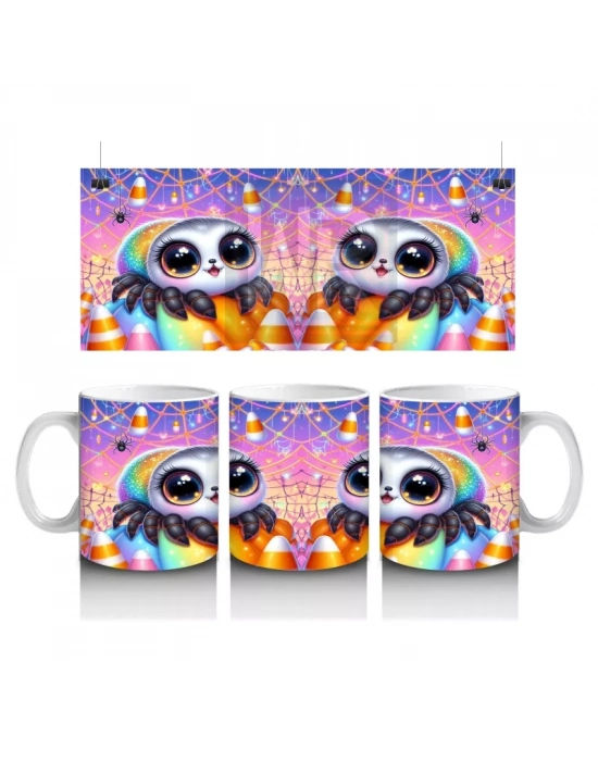 Tatlı Hayalet ve Balkabağı Figürlü Renkli Cadılar Bayramı Baskılı Kupa